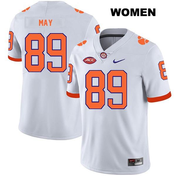 Women's Clemson Tigers #89 Max May Stitched White Legend Authentic Nike NCAA College Football Jersey GIK4446SF